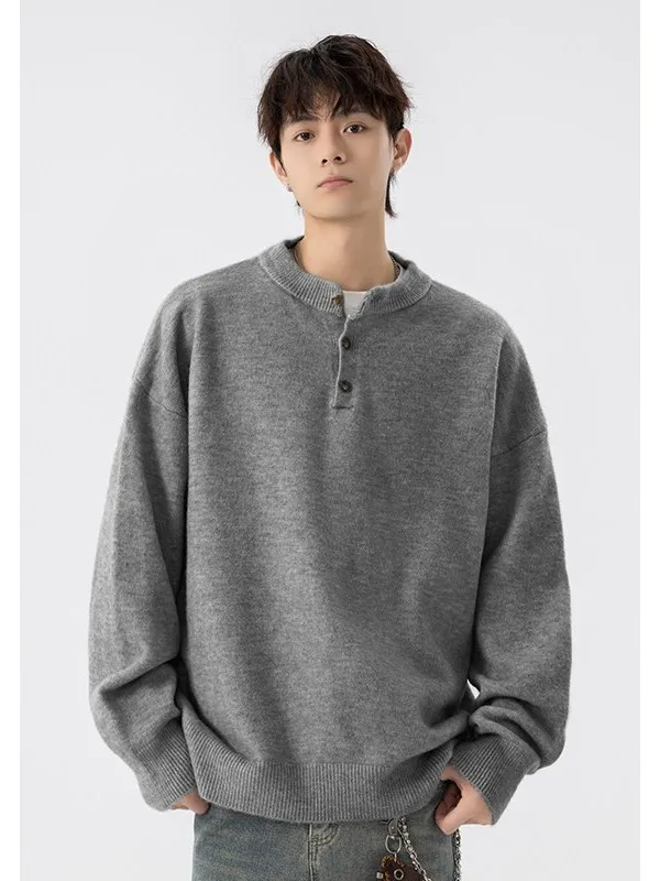 

American Sle Henry Collar Knitwear Men's Faionable Versatile Inner Wear Lazy Sle Autumn Winter Sweater Jaet