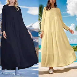 Bohemian Shirt Dress Women's Maxi Sundress 2024 Spring Elegant Casual V Neck Ruflle Vestido Female Long Sleeve Robe