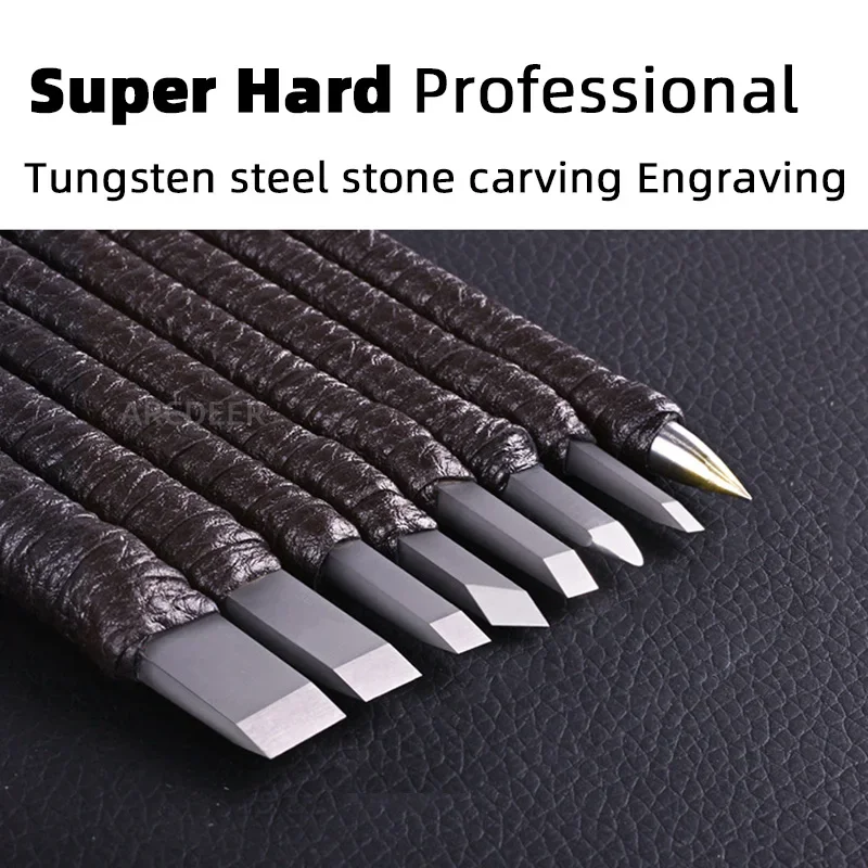 3/8/10 Pcs Tungsten Steel Stone Engraving Kit Professional Chisel Wood Seal stone Carving Cutting Blade Hand Tool Set