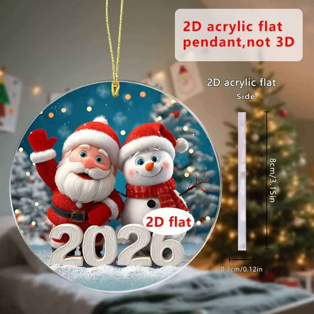 2 قطعة 2026 عيد الميلاد 2d شقة الاكريليك قلادة عيد الميلاد المعلقات الزخرفية كلوز و مزلقة عطلة المعلقات شجرة عيد الميلاد ديكور #6