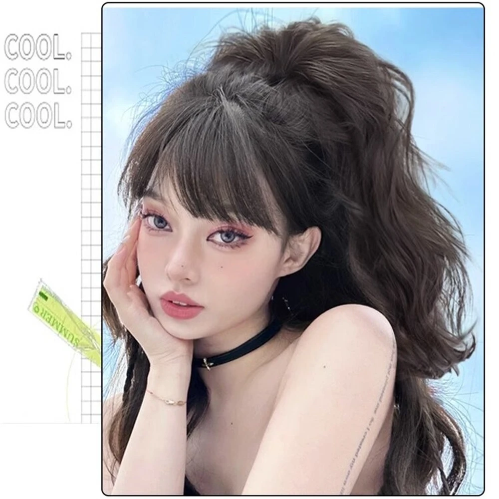 synthetic wig 40cm Princess Girls Fluffy Wavy High Ponytail Clip-on Wig Waterfall Curly Half Tied One-piece Women Hair Extension