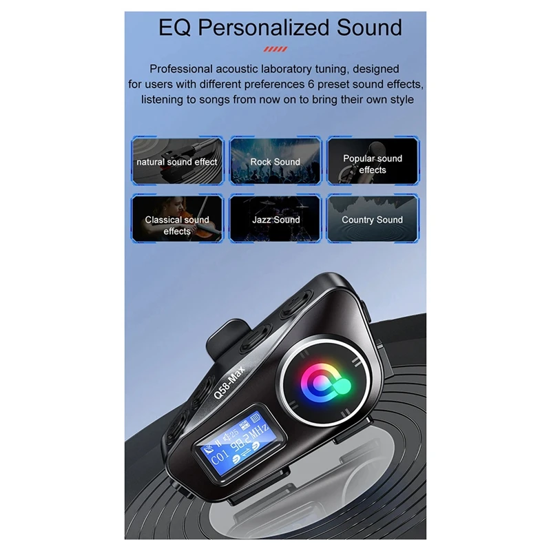 BNVN-Q58-Max Intercomunicador para casco de motocicleta Auriculares Bluetooth MP3 Compartir música 2 personas Intercomunicador de 500 M (cable duro)