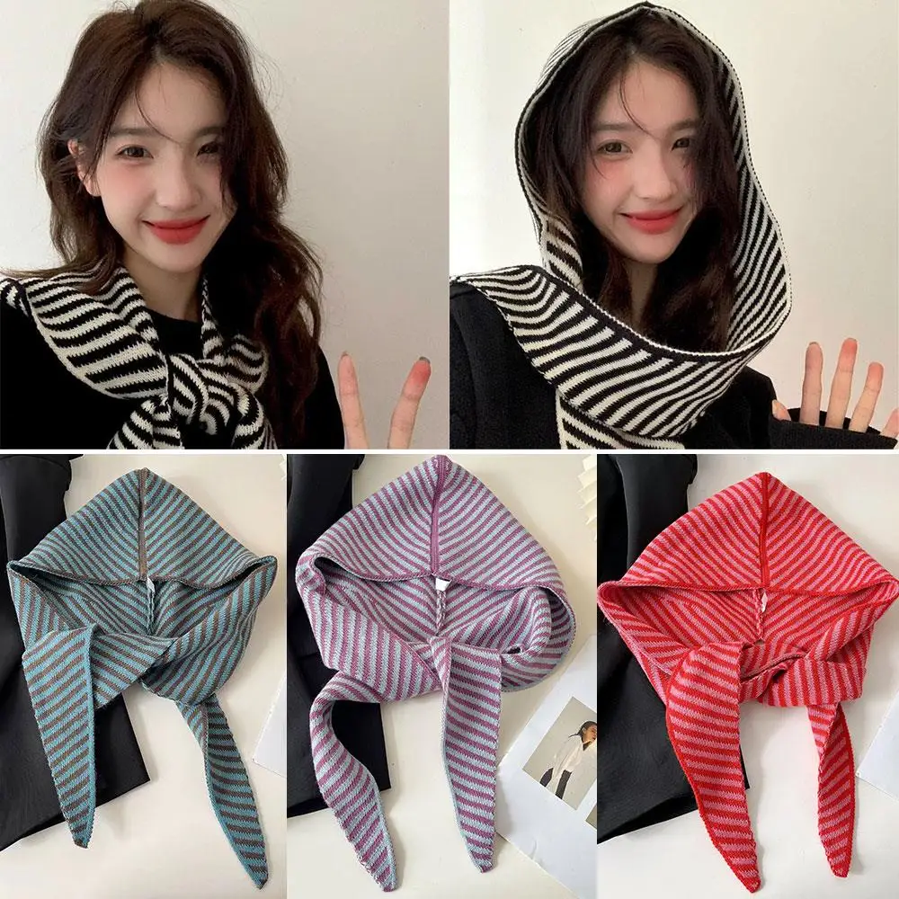 الثلاثي للجنسين الخريف الشتاء عقال منديل مخطط الكورية قطعة واحدة تنوعا قبعة وشاح الزخرفية متماسكة في الهواء الطلق التفاف #2
