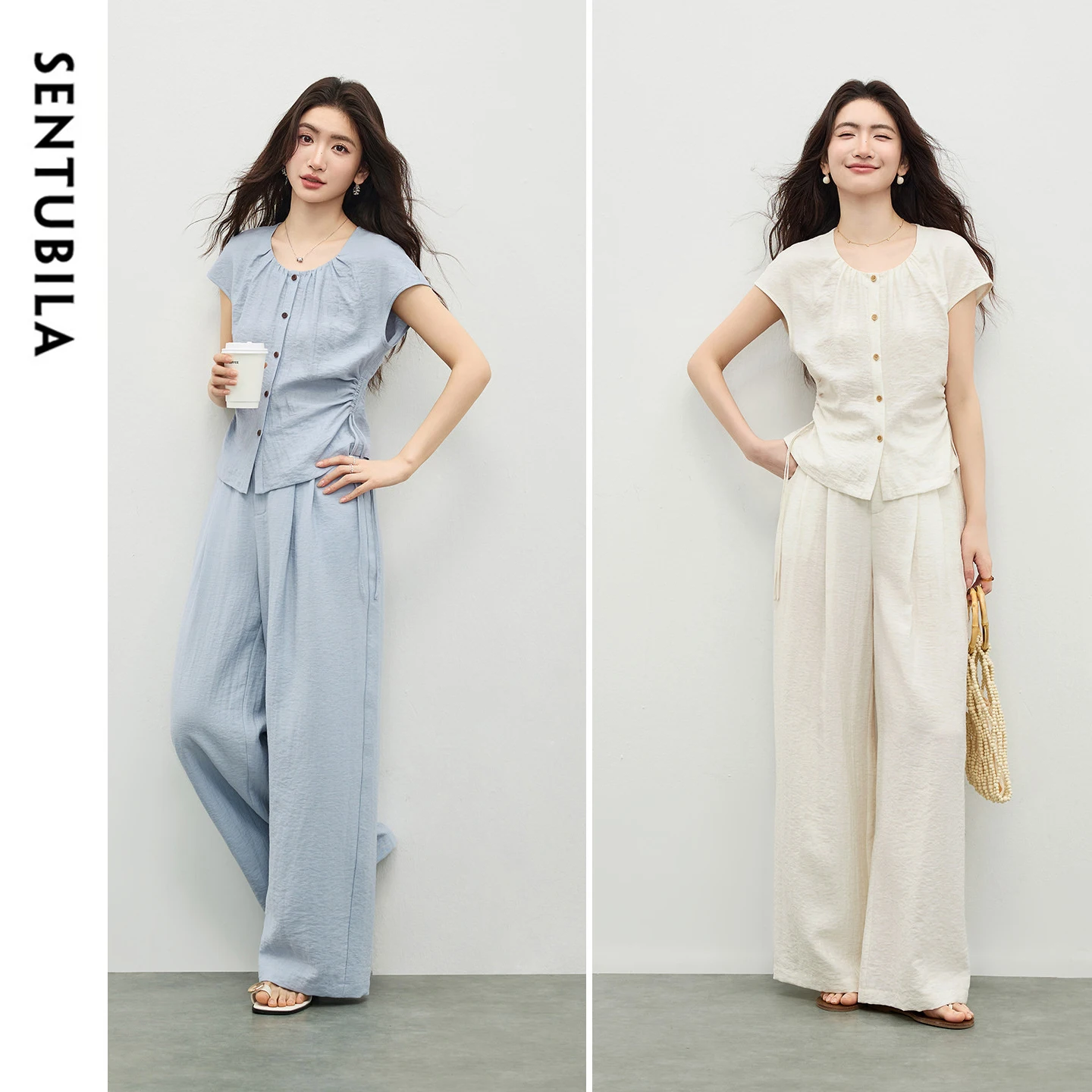 Linen Pant Wide - SENTUBILA Women's Linen Summer Pant Set