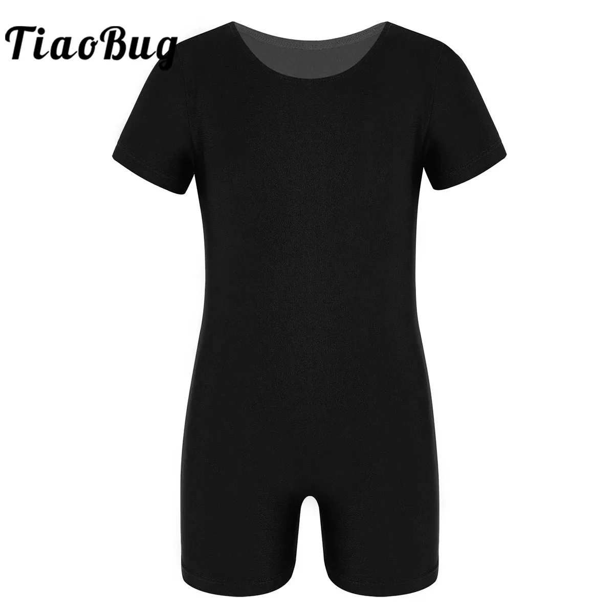 Kids Girls Short Sleeves Leotard Bodysuit Stretchy Soild Ballet Dance Gymnastics Shorty Unitard Jumpsuit Fitness Sport Clothes