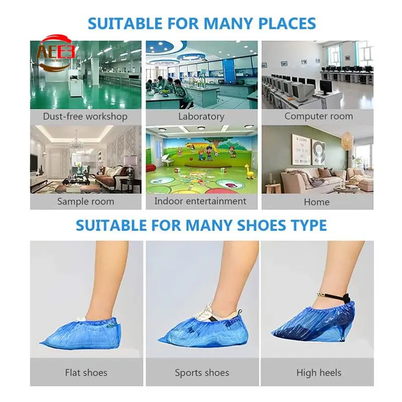 

AEE3-300Piece Disposable T-Buckle Overshoes Waterproof PE Dispensers Dustproof Boot Covers For Automatic Shoe Cover
