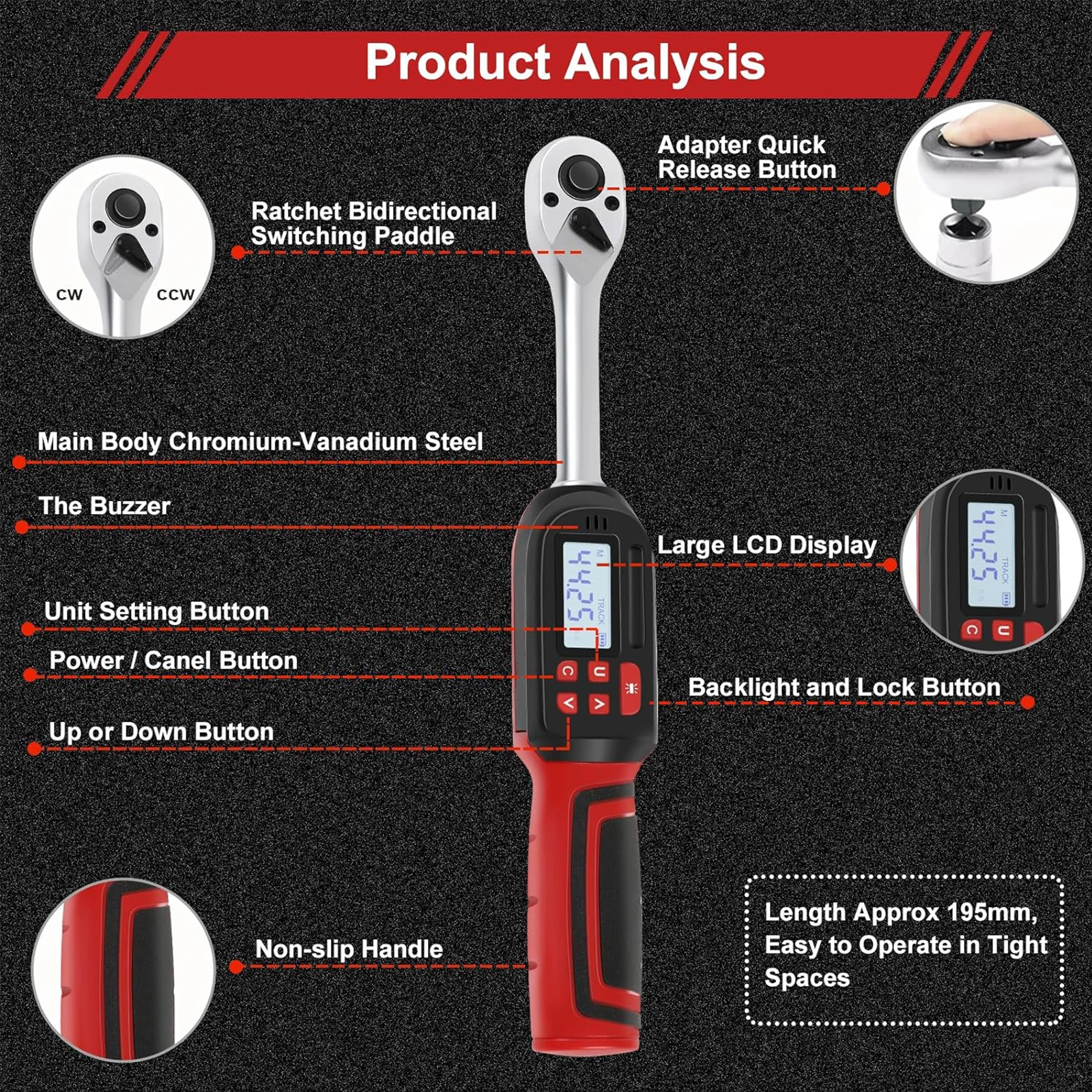 Chave de torque digital ajustável industrial resistente de alta precisão com display LCD