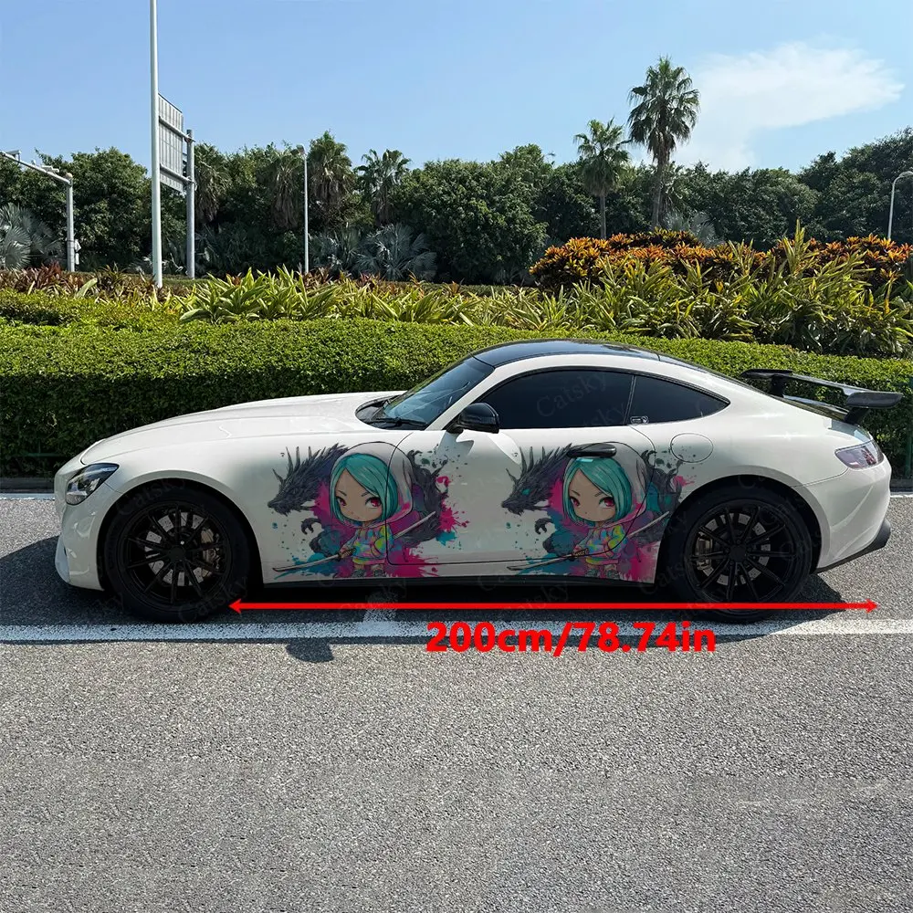 2pcs Cartoon Girl Car Sticker Full Body Decal Decoration Scratches Protect Car Sticker Waterproof Car Vinyl Wraps