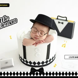 Newborn Photography Costume Gentleman Style Boy Posing Set Baby Hat + Costume Glasses Shooting Props Studio Photo Accessories