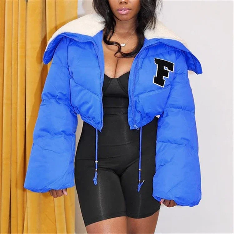 

2023 Women's Bomber Jacket Fashion Embroidered Cropped Jacket Fur Collar Quilted Autumn Winter Jacket Coats