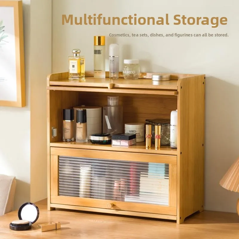 

Large Capacity Cosmetic Storage Box Dustproof Desktop Organizer for Dormitory Home Use Makeup Desk Skincare Rack Wood Materia...