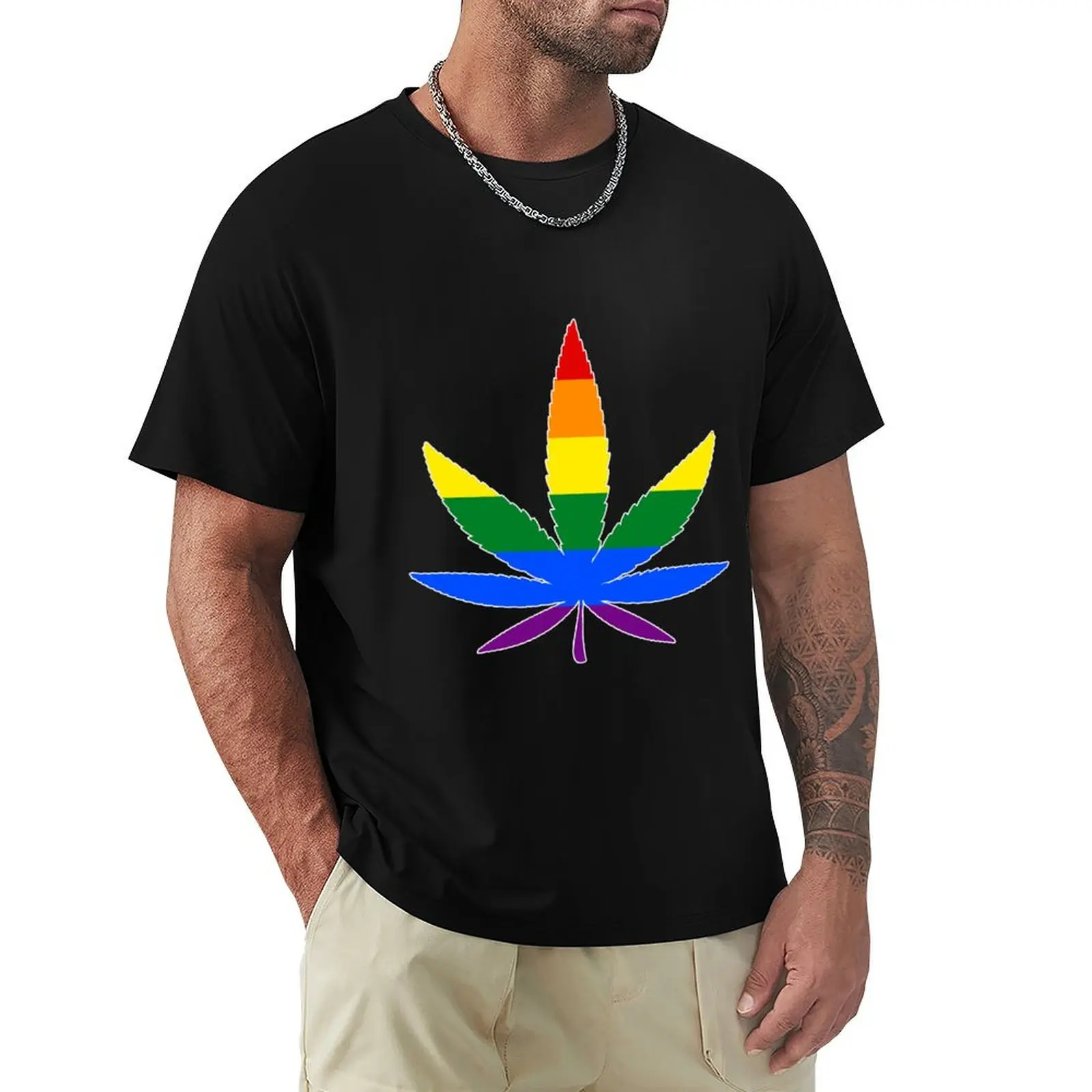 

LGBT Flag - Weed T-Shirt Simple Casual Short Sleeve Cotton T-Shirt