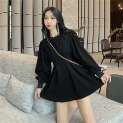 Vestido Black Grey Dress Women New School Abdomen Long Sleeve BF Style Lovely Girls Newest Mini Daily Soft Popular Spring O-Neck