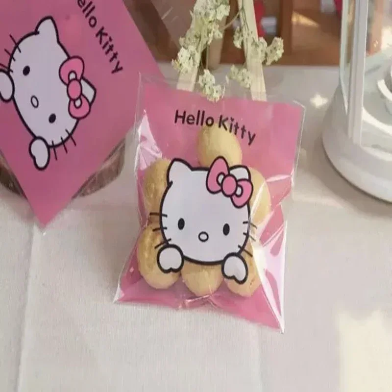 100pcs Hello Kitty Plastic Bags Reclosable Transparent Storage Bags Cartoon Food Seal Bag Small Jewelry Packing Accessories Gift