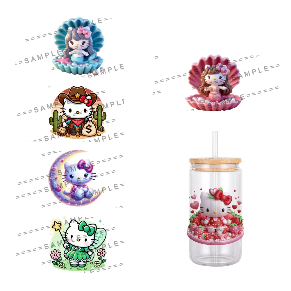 11x12cm MINIS Japanese Hello Kitty Sanrio UV DTF Transfer Sticker Waterproof Transfers Decals For 16oz Glass Cup Wrap Stickers