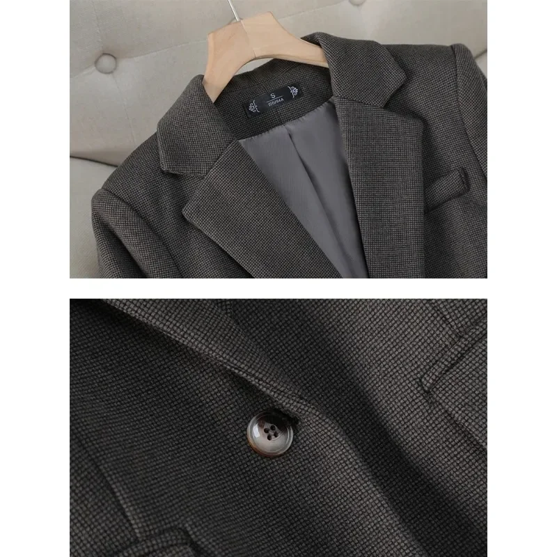 Blazer Formal para mujer, chaqueta de manga larga con un solo botón, color gris y café, ropa de trabajo de negocios, Otoño e Invierno