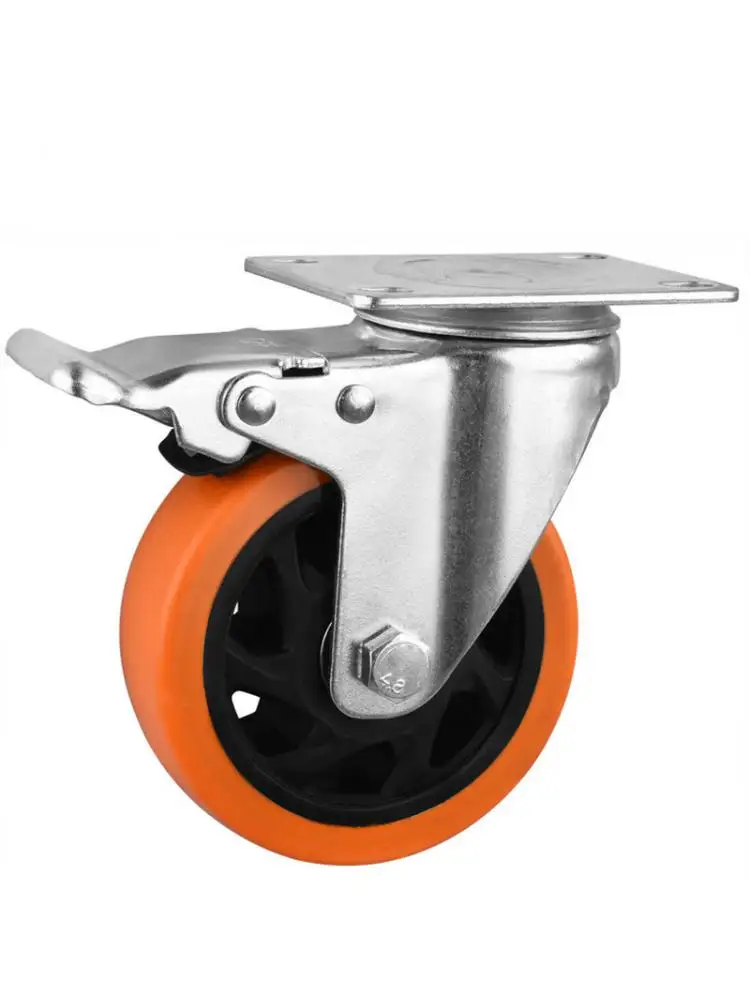 1 Pc 3-inch Casters Universal Wheel With Brake Diameter 75 Double Bearing Orange Flower Rotating Mechanical Caster