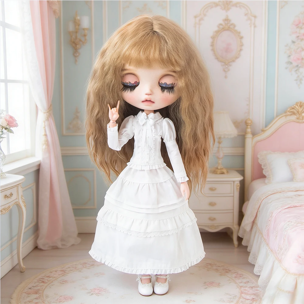 Blyth Doll Clothes Long Sleeve Black Gothic Vintage Lolita Dress OB22 OB24 Outfit Set for Licca Azone Ker YMY Doll Accessories - view 5