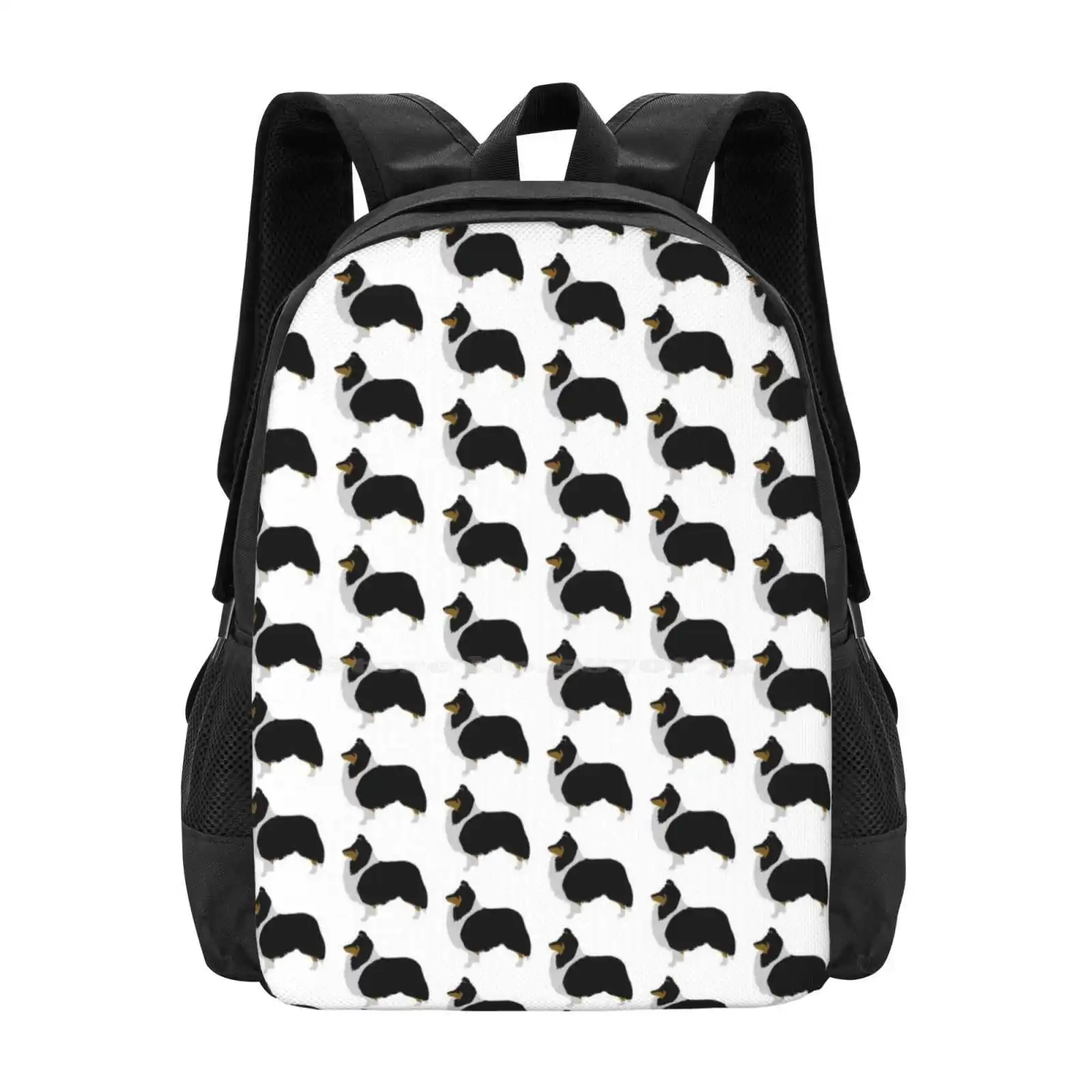 Shetland Sheepdog ( Tri ) School Bag Big Capacity Backpack Laptop Shetland Sheepdog Sheltie Collie Silhouette Tricolour Tri