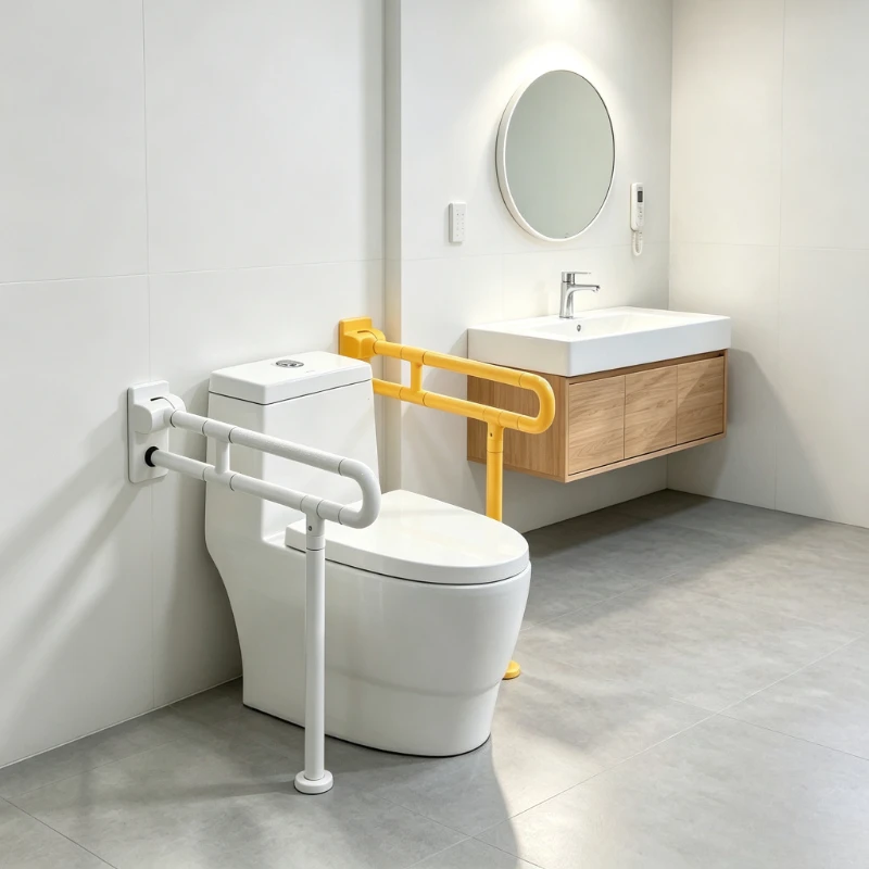 Foldable Toilet Safety Rail, Non-Slip Elderly Grab Bar with 90° Flip-Up & Self-Locking Design for Commode Support Home