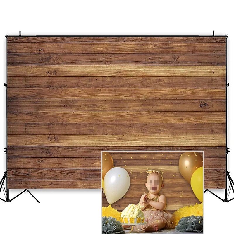 7x5ft Vinyl Brown Rustic Wood Wall Birthday Party Backdrop Banner Wooden Floor Photography Background Newborn Baby Shower Photo