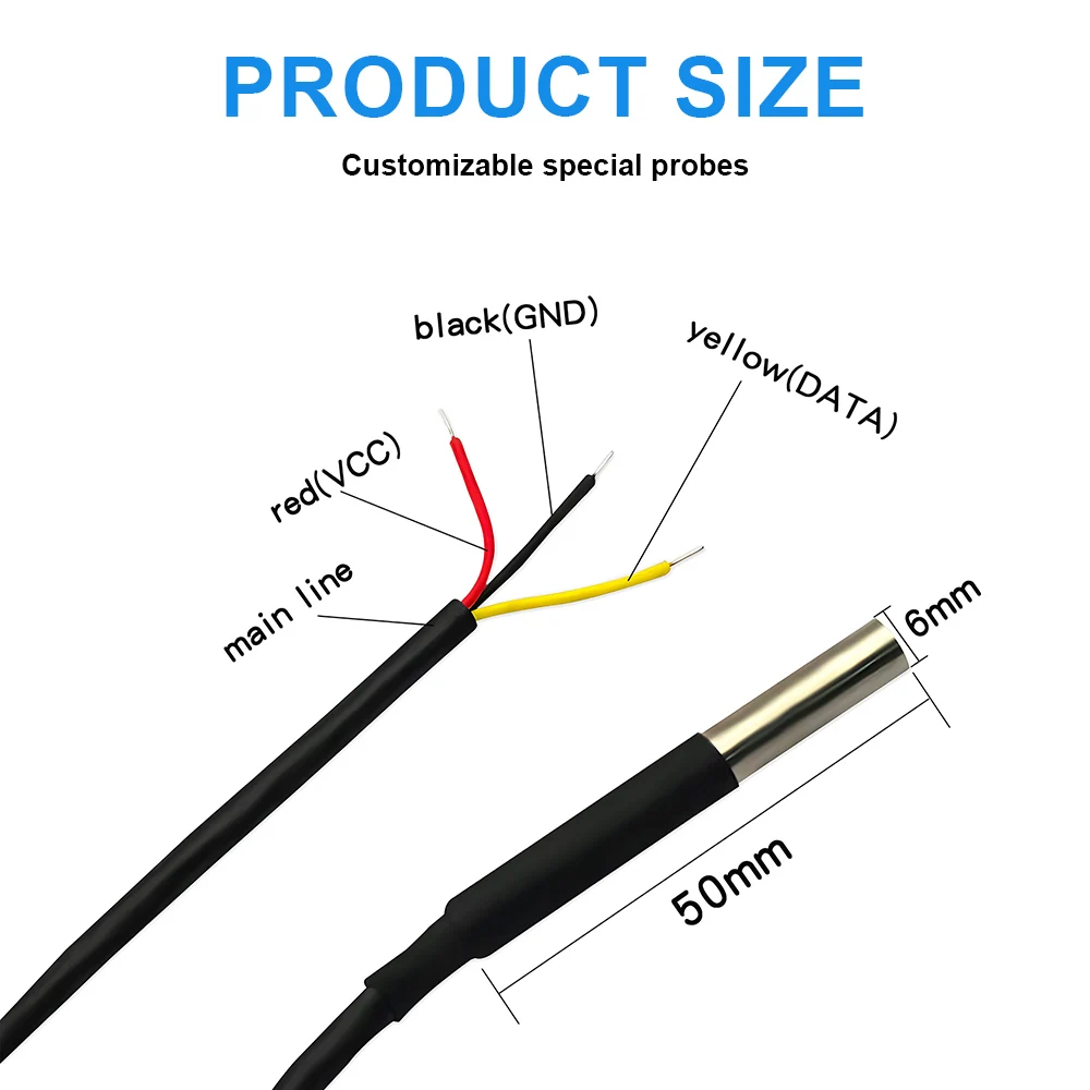 DS18b20 Stainless Steel Waterproof  1/2/3m Thread Temperature Probe Temperature Sensor 18B20 Cable For Arduino