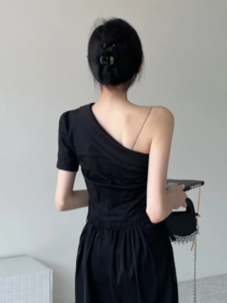 

Cool Girl Off-oulder Design Single-Button Chic irt Trendy Asymmetrical ort Sve Pure Color Busin Casual Women's Sw...