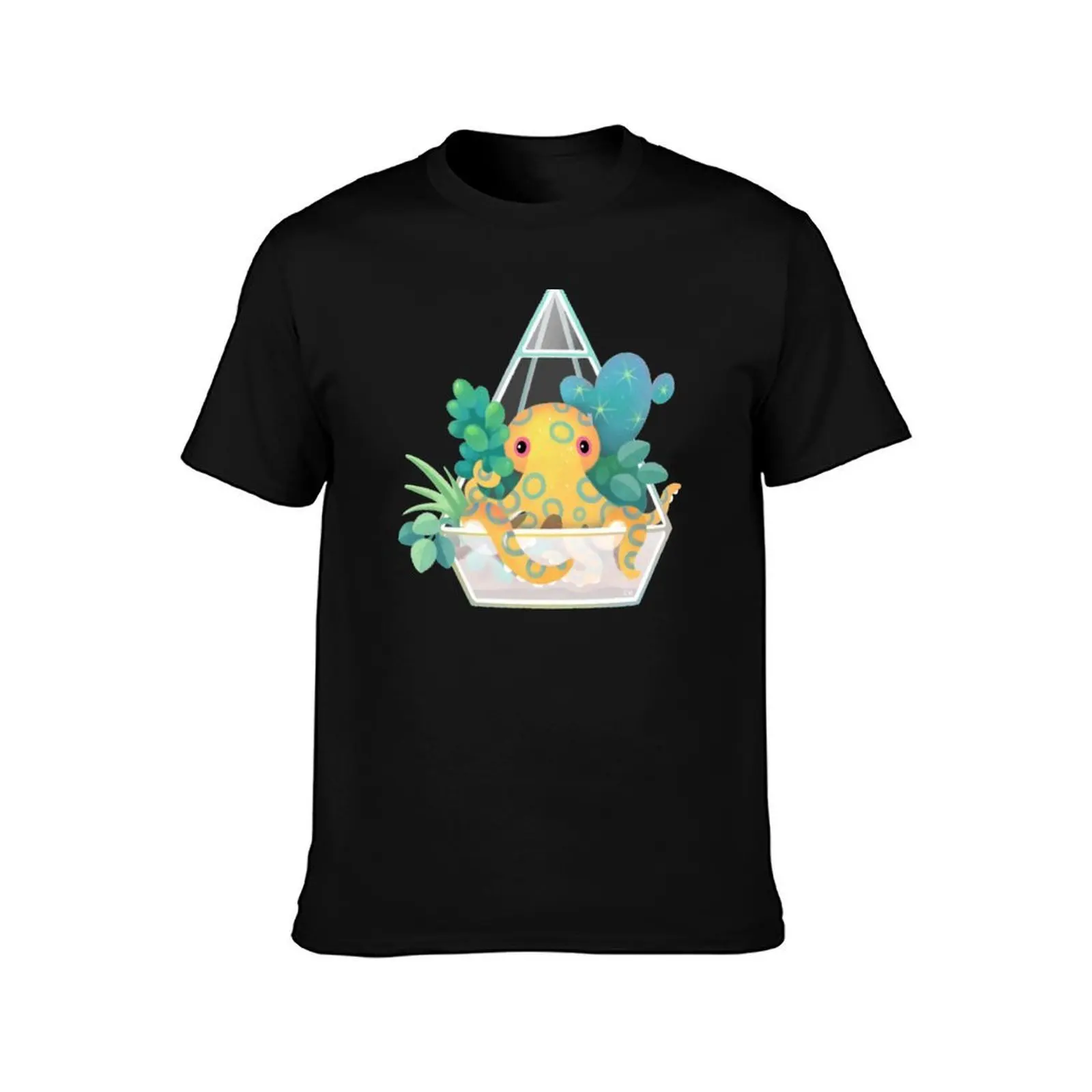 Ocean terrarium - Blue ringed octopus T-Shirt, Summer Casual Cotton Tee, Oversized Streetwear Tops, Vintage Graphic Print