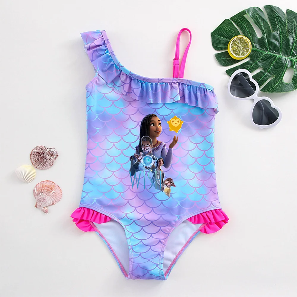 Traje de baño de película Wish para niñas, trajes de baño de una pieza con pez sirena a la moda, vestidos para niños, traje de baño de verano, traje de playa, ropa para niños