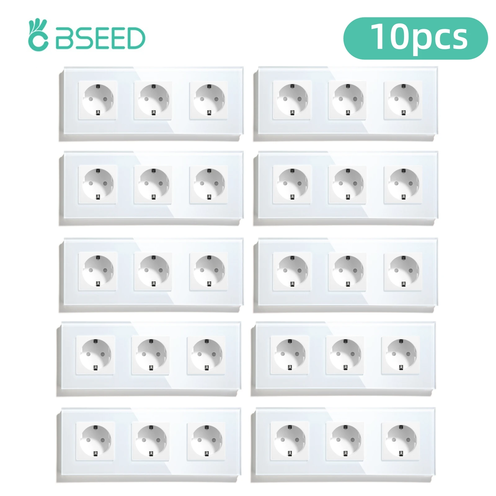BSEED 16A Wandsteckdose, Einzelsteckdose, Doppel- und Dreifachsteckdose, EU-Standard-Steckdose für Zuhause, Büro, Schlafzimmer, Steckdose mit Glasrahmen