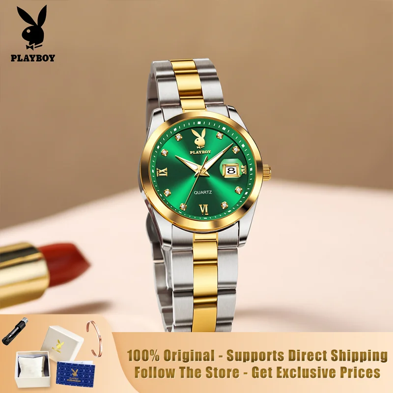 

PLAYBOY 3503 Brand original authentic watch for woman Gift Box Steel band calendar quartz women's watch couple