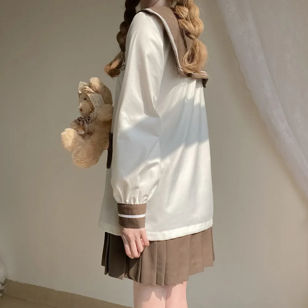 Cute Little Bear Milk Tea Color Orthodox JK Uniform Cute Kindergarten Soft Girl Sailor Suit Middle Suit School Uniform Woman