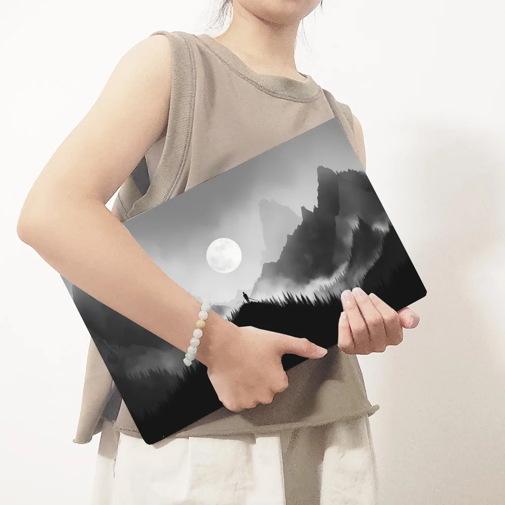 Sketch Full Moon Black Mountain Pattern Laptop Decal Case Universal Netbook Skin Sticker Non-reusable Laptop Stickers Waterproof