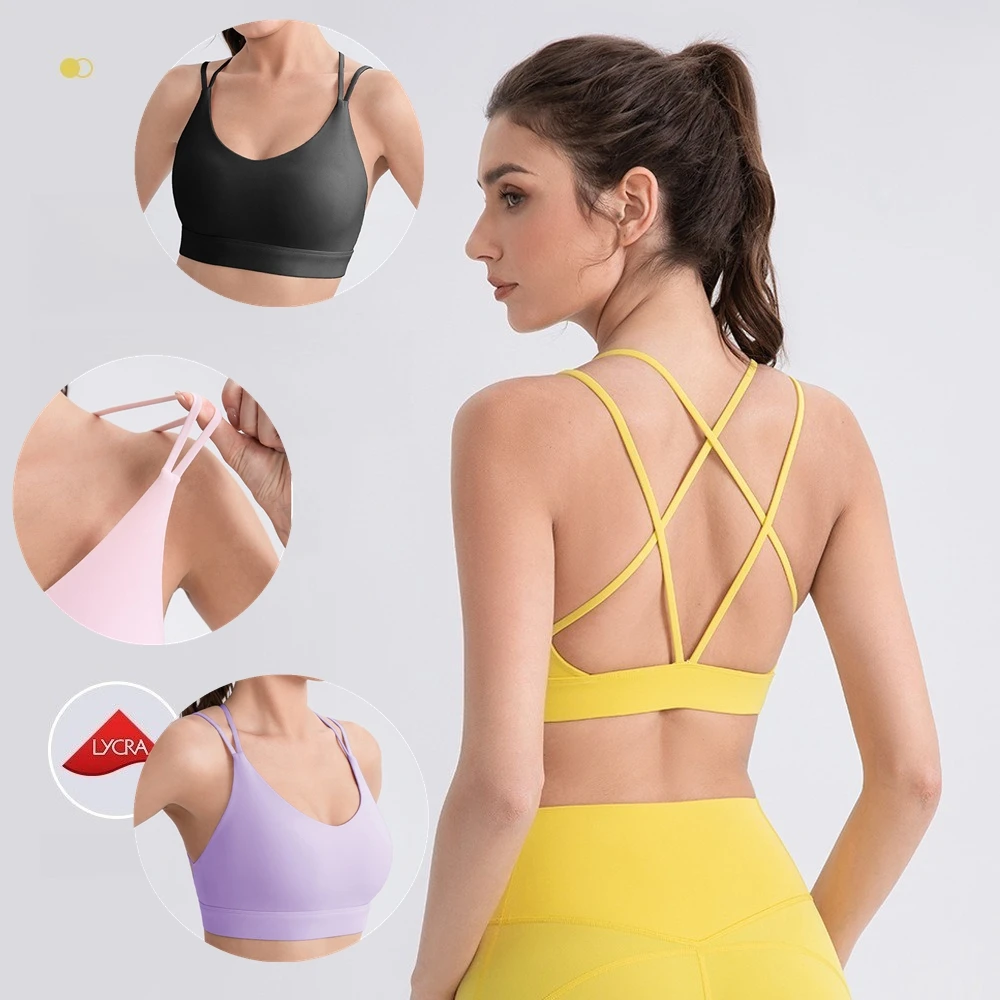 Women Beauty Back Yoga Sports Bra Brushed Finish High Stretch Fitness Top for Pilates Gym