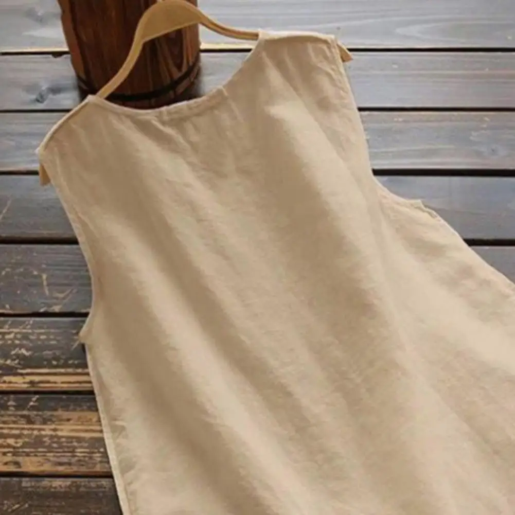 여성 캐주얼 베스트 O넥 민소매 단색 루즈핏 탱크탑 여름 언밸런스 사이드 슬릿 헴 풀오버 탑 여성 의류