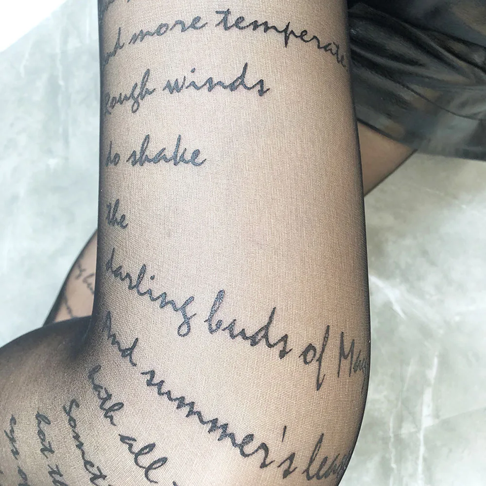 Thin Party Letter Nylon Anti-hook With Patterned Transparent Tights Inscriptions Tattoos Pantyhose