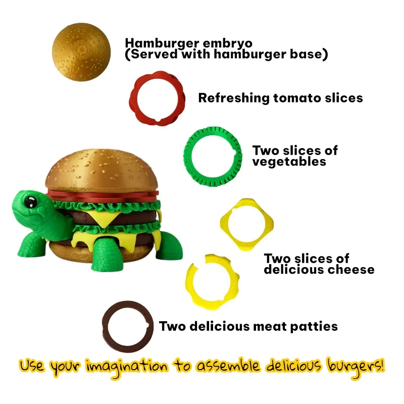 3D 프린팅 창의적인 햄버거 거북이 장난감 분리형 통합 관절 가동 장난감 데스크탑 장식품 등반 애완동물 장난감