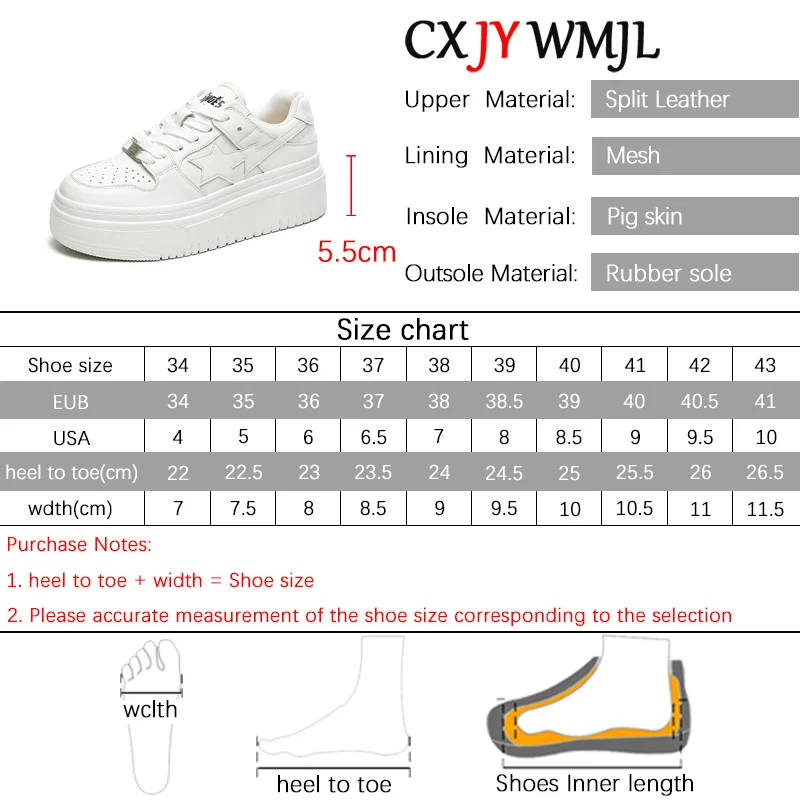 CXJYWMJL Genuine Leather Women Platform Sneakers Autumn Casual Vulcanized Shoes Ladies Thick Bottom Sports White Skate Shoes