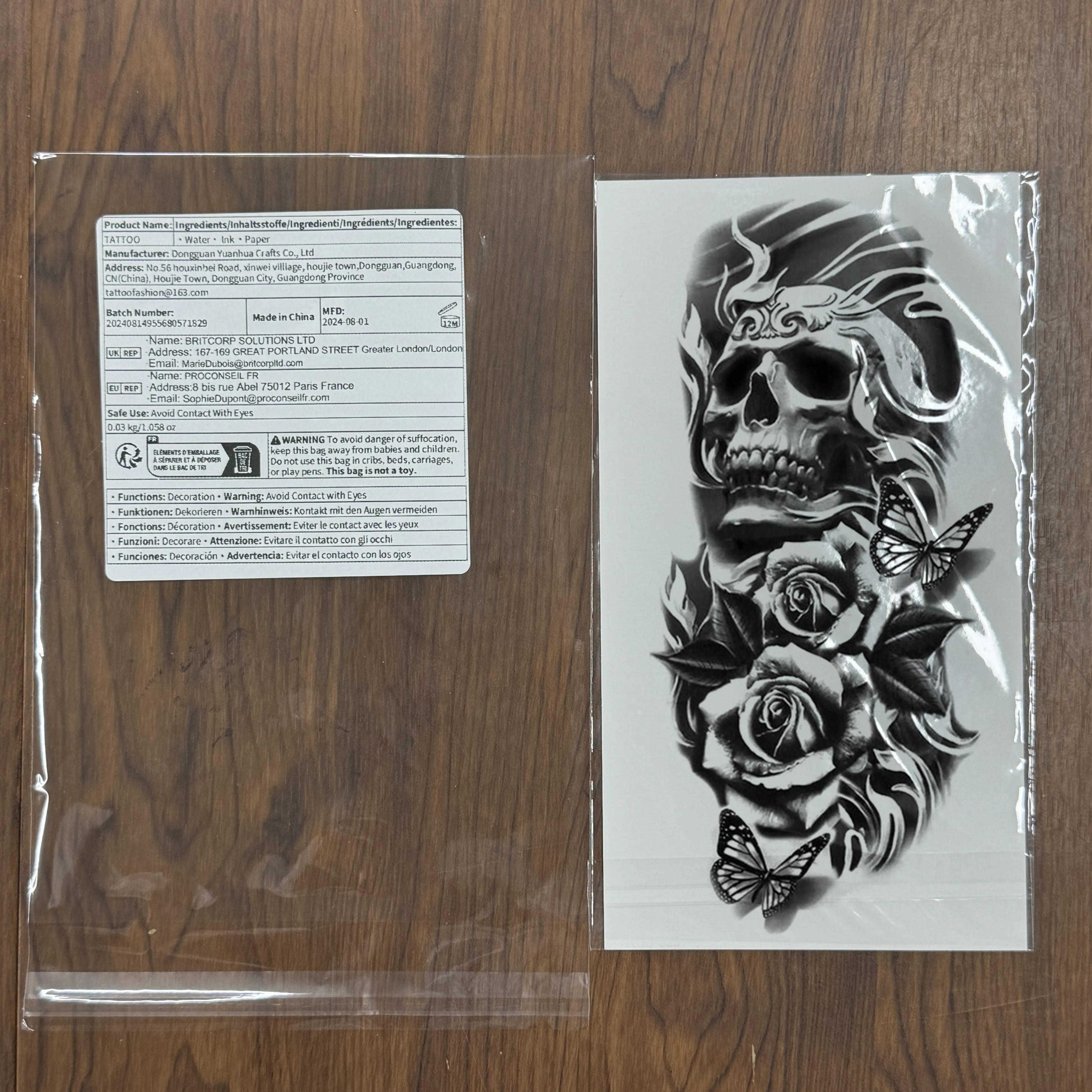 1 Sheet Skeleton Temporary Tattoos For Women Men Fake Death Skull Flower Tattoo Sticker Body Art Drawing Arm Forearm Waist Back