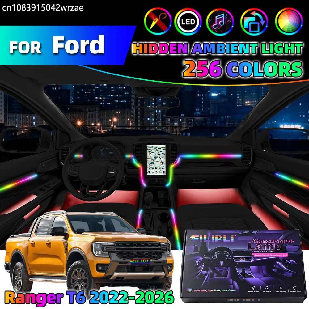 

14 in 1 For Ford Ranger T6 2022-2026 Years Car Interior Ambient Lights Strips Breathing Lighting Kit App Control Auto LED strips