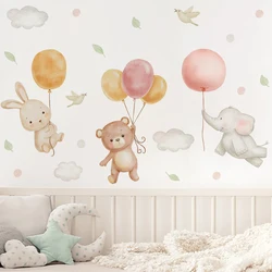 Watercolor Cartoon Bear Rabbit Balloons Clouds Wall Sticker Nursery Vinyl Children's Wall Art Decals for Kids Room Home Decor
