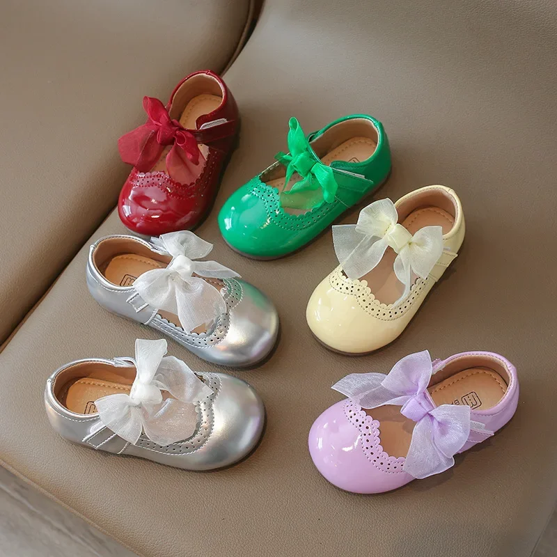 Kids T Strap Leather Shoes Girls Princess Shoes Girls Breathable Flats Mary Janes Cute Bow Child Baby Toddlers Spring Autumn