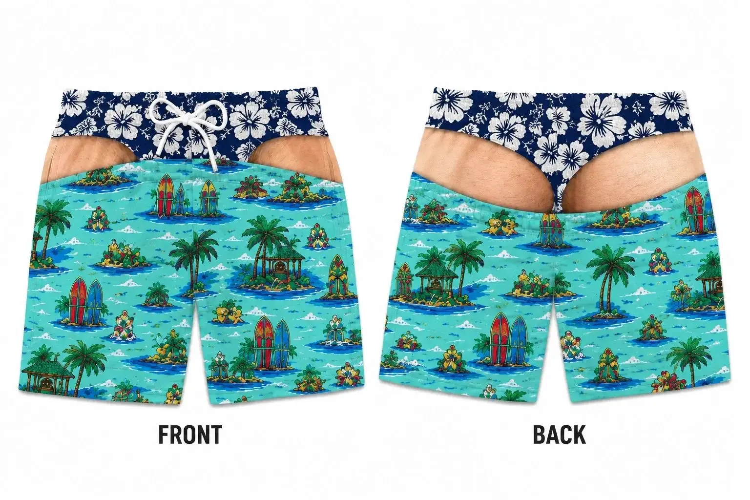 Funny Man's Swim Pants with A Transparent Design Featuring A Flamingo Pattern - Summer Fashionable Printed Beach Shorts