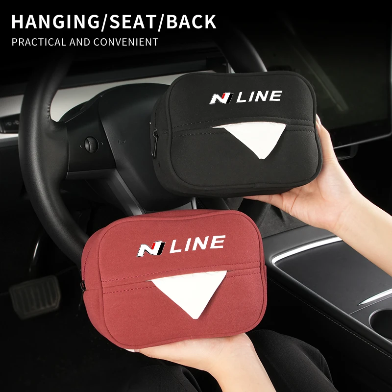 Car Suede Tissue Box Seat Back Hanging Tissue Holder Case For Hyundai N Line Performance I40 Sonata Elantra Veloster Kona Tucson