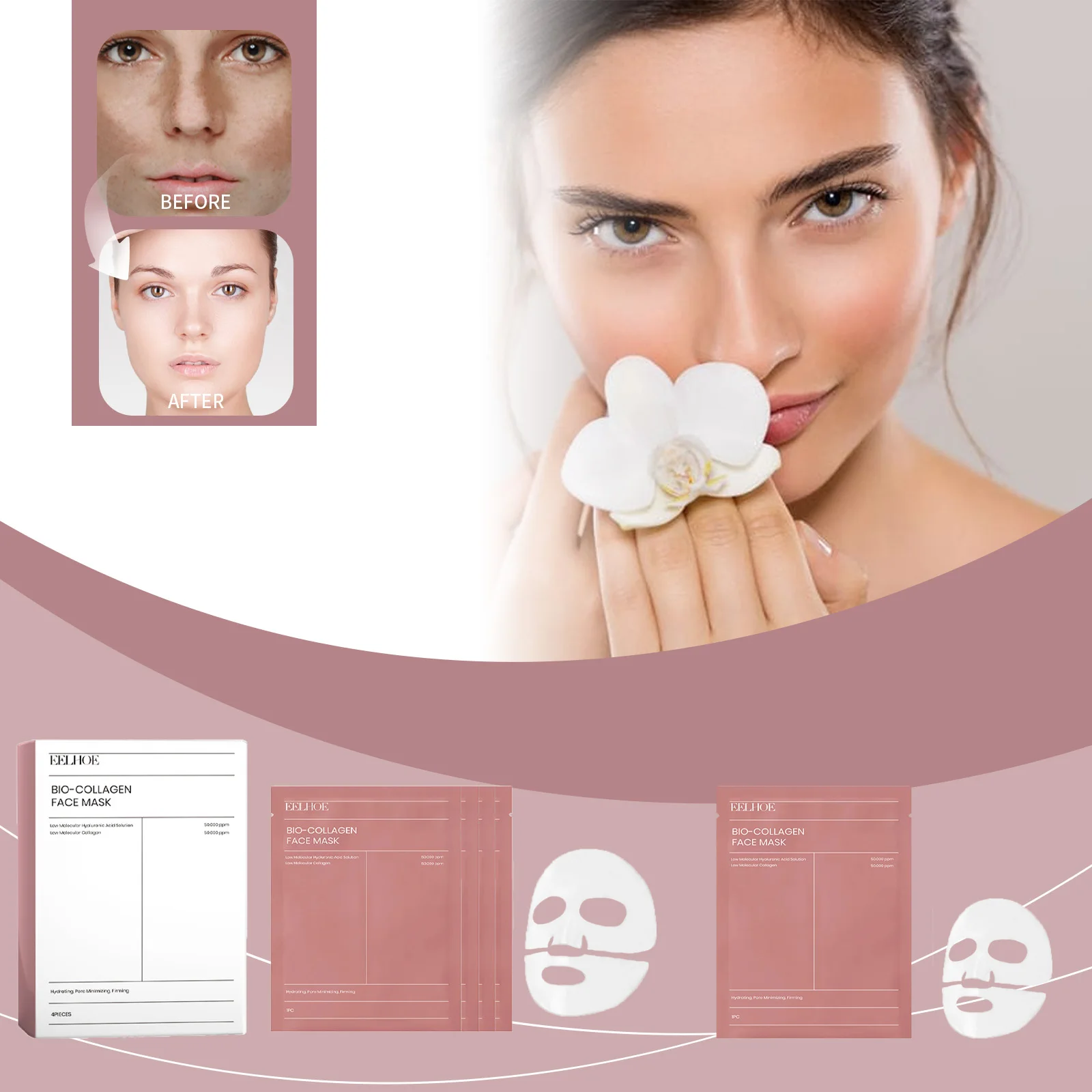 

1/3/5/10PCs Bio Collagen Face Mask Shrink Pores Deep Hydrating Overnight Mask Moisturizing Refreshing Brightening Face Skin Care