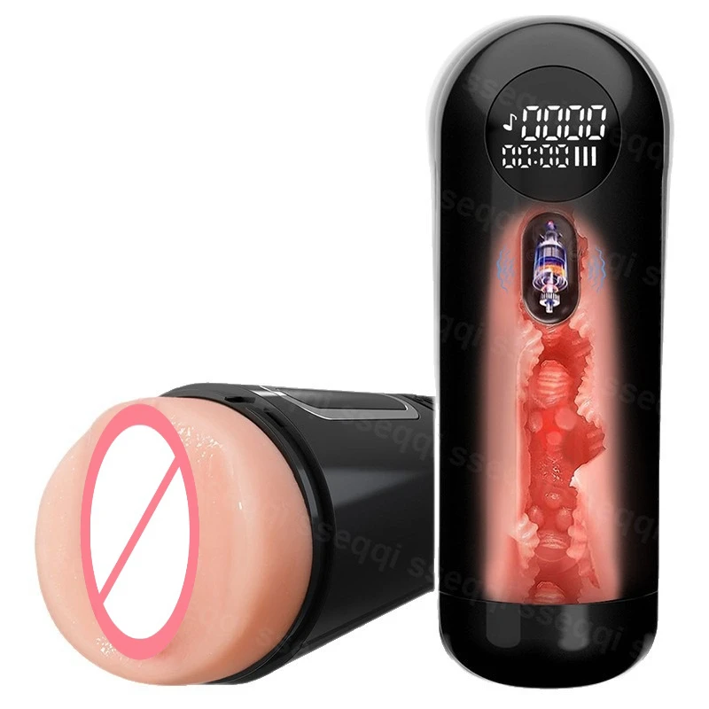 Realistic Vaginal Male Masturbator thrusing Vibration Sucking Penis Pump Trainer Cocks Blowjob Stimulator Massager Male Sex Toy