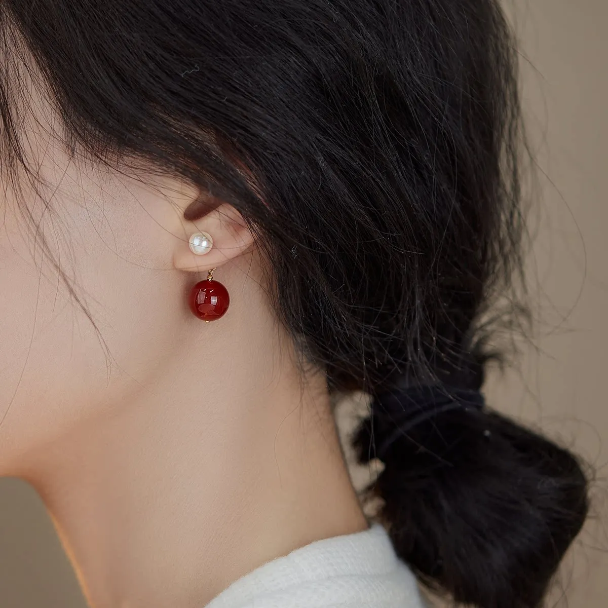 Lii Ji Real Stone Carnelian Agate Pearl Dangle  Earrings for Women Stud Earrings view 2