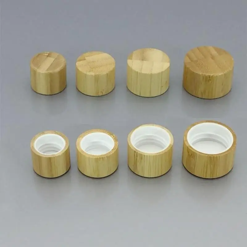 Eco-friendly Screw Bamboo Bottle Caps with Reducer Replace Empty Bottle Caps with Drop Plug Real Bamboo Cover Screw Cap