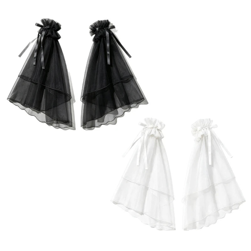 Sheer Sleeve Covers with Mesh Layers and Ribbon Ties for Wedding Styling D0UB