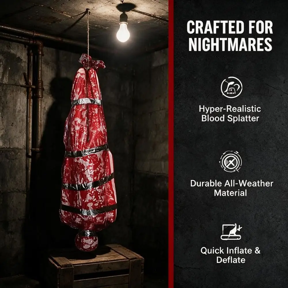 Realistic Fake Corpse Decor Waterproof Red Bloody Halloween Horror Hanging Decor Creepy Scary Inflatable Corpse Prop